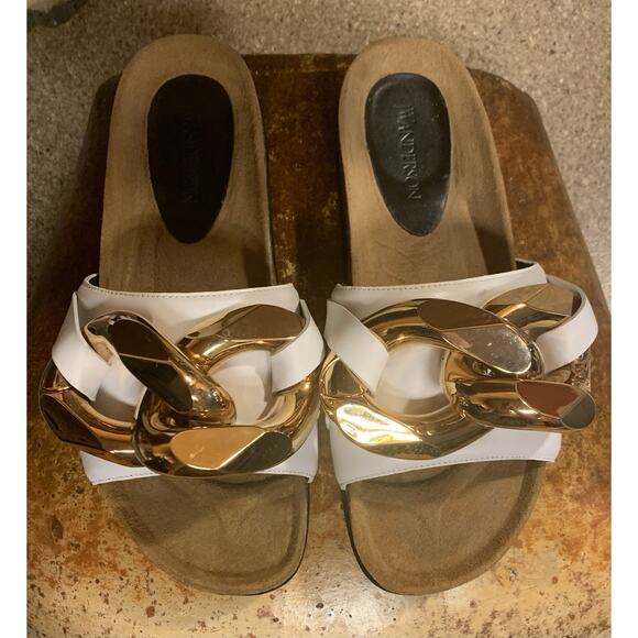 JW Anderson White Leather Gold Chain Slide Sandals Size 40 or US Size 9 - Picture 2 of 10